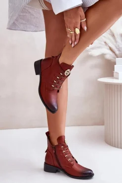 Niskie Botki Ocieplane Na Zamek Z Ozdobą Brązowe Nevalia