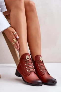 Niskie Botki Ocieplane Na Zamek Z Ozdobą Brązowe Nevalia