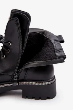 Niskie Botki Workery Z Biżuteryjną Ozdobą Czarne Melenope