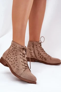 Niskie Botki Z Ażurowym Wzorem S.Barski HY51-185 Beżowe
