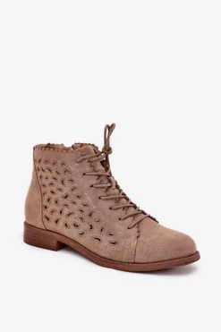 Niskie Botki Z Ażurowym Wzorem S.Barski HY51-185 Beżowe