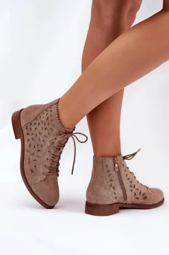 Niskie Botki Z Ażurowym Wzorem S.Barski HY51-185 Beżowe