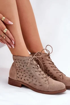 Niskie Botki Z Ażurowym Wzorem S.Barski HY51-185 Beżowe