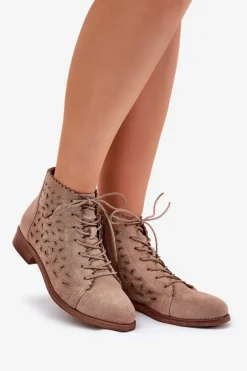 Niskie Botki Z Ażurowym Wzorem S.Barski HY51-185 Beżowe