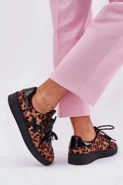 Niskie Buty Sportowe Damskie W Panterkę Brązowe Zelevelis