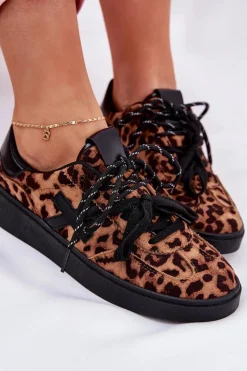 Niskie Buty Sportowe Damskie W Panterkę Brązowe Zelevelis
