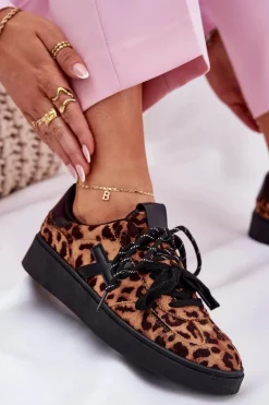 Niskie Buty Sportowe Damskie W Panterkę Brązowe Zelevelis