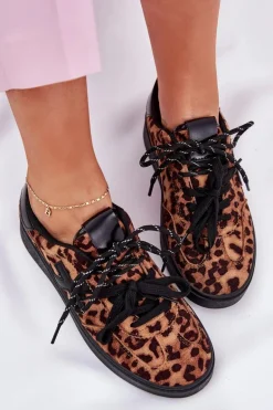 Niskie Buty Sportowe Damskie W Panterkę Brązowe Zelevelis