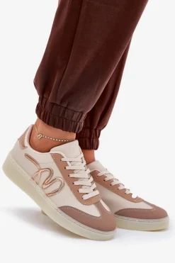 Niskie Buty Sportowe Damskie Z Eko Skóry Beżowe Iladira