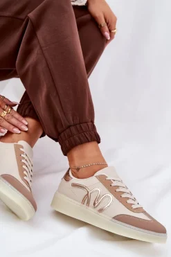 Niskie Buty Sportowe Damskie Z Eko Skóry Beżowe Iladira