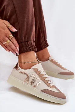 Niskie Buty Sportowe Damskie Z Eko Skóry Beżowe Iladira