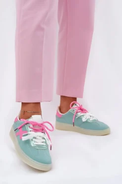 Niskie Buty Sportowe Damskie W Panterkę Miętowo-Różowe Zelevelis