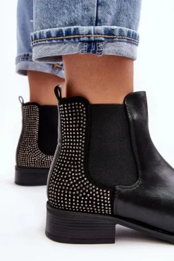 Niskie Damskie Botki Sztyblety Ze Zdobieniem Czarne Donname