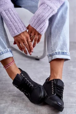 Niskie Damskie Skórzane Trampki Big Star KK274006 Czarne