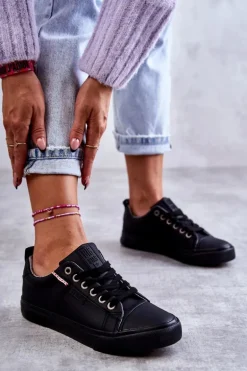 Niskie Damskie Skórzane Trampki Big Star KK274006 Czarne