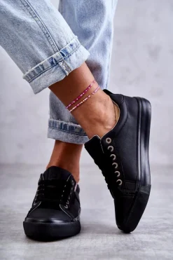 Niskie Damskie Skórzane Trampki Big Star KK274006 Czarne