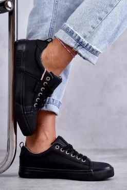 Niskie Damskie Skórzane Trampki Big Star KK274006 Czarne