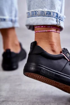 Niskie Damskie Skórzane Trampki Big Star KK274006 Czarne