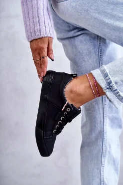 Niskie Damskie Skórzane Trampki Big Star KK274006 Czarne