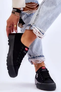 Niskie Damskie Trampki Na Platformie Lee Cooper LCW-23-44-1652L Czarne