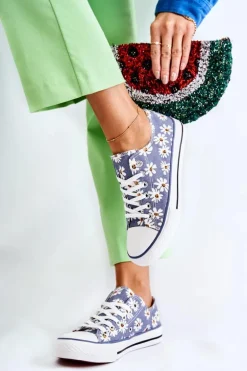 Niskie Damskie Trampki W Kwiaty Niebieskie Janey