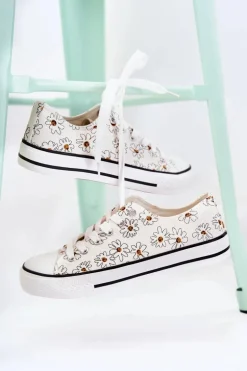 Niskie Damskie Trampki W Kwiaty Białe Janey