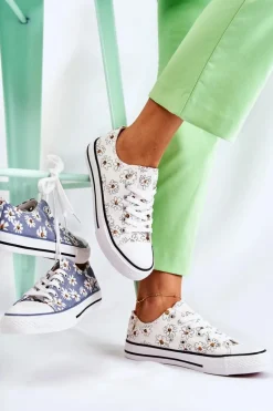 Niskie Damskie Trampki W Kwiaty Białe Janey