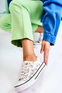 Niskie Damskie Trampki W Kwiaty Białe Janey