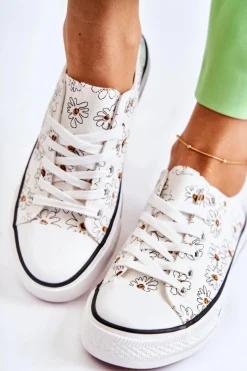 Niskie Damskie Trampki W Kwiaty Białe Janey