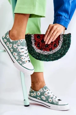 Niskie Damskie Trampki W Kwiaty Zielone Janey