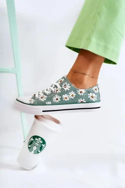 Niskie Damskie Trampki W Kwiaty Zielone Janey