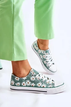 Niskie Damskie Trampki W Kwiaty Zielone Janey