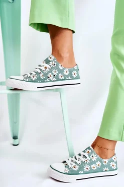Niskie Damskie Trampki W Kwiaty Zielone Janey