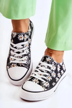 Niskie Damskie Trampki W Kwiaty Czarne Janey