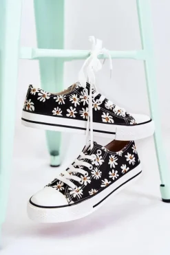 Niskie Damskie Trampki W Kwiaty Czarne Janey