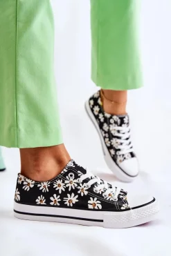 Niskie Damskie Trampki W Kwiaty Czarne Janey