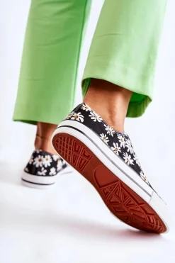 Niskie Damskie Trampki W Kwiaty Czarne Janey