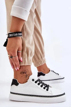 Niskie Damskie Trampki Z Perforacją Biało-Czarne Daxton