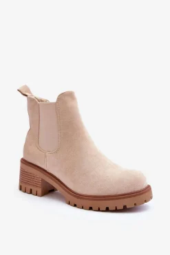 Niskie Klasyczne Zamszowe Botki Sztyblety Jasnobeżowe Lalyllis