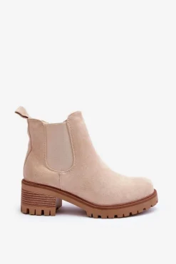 Niskie Klasyczne Zamszowe Botki Sztyblety Jasnobeżowe Lalyllis