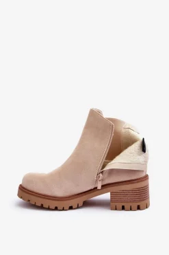 Niskie Klasyczne Zamszowe Botki Sztyblety Jasnobeżowe Lalyllis