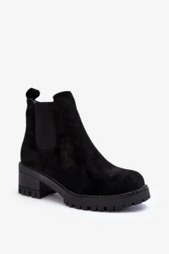 Niskie Klasyczne Zamszowe Botki Sztyblety Czarne Lalyllis