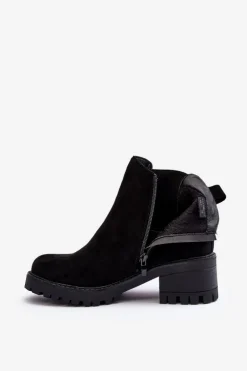 Niskie Klasyczne Zamszowe Botki Sztyblety Czarne Lalyllis