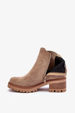 Niskie Klasyczne Zamszowe Botki Sztyblety Beżowe Lalyllis
