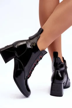 Niskie Lakierowane Botki Sznurowane S.Barski MR870-66 Czarne