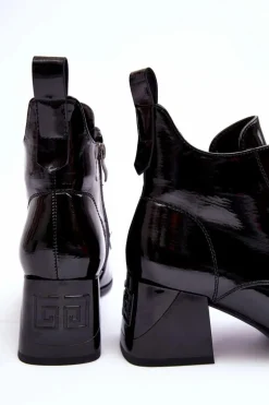 Niskie Lakierowane Botki Sznurowane S.Barski MR870-66 Czarne