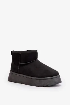 Niskie Śniegowce Damskie Na Platformie Ocieplane Futerkiem Czarne Saldren