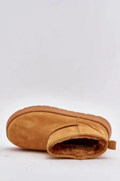 Niskie Śniegowce Damskie Na Platformie Ocieplane Futerkiem Camel Saldren