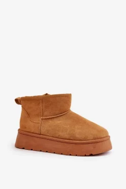 Niskie Śniegowce Damskie Na Platformie Ocieplane Futerkiem Camel Saldren