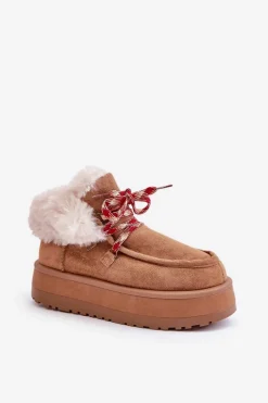 Niskie Śniegowce Damskie Na Platformie Z Futerkiem Camel Neathren